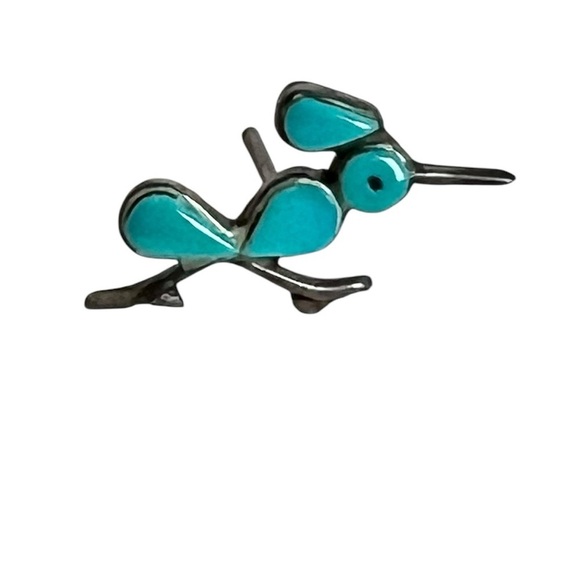 Vintage Jewelry - Sterling Silver Turquoise Roadrunner Single Earring Vintage Brooch
